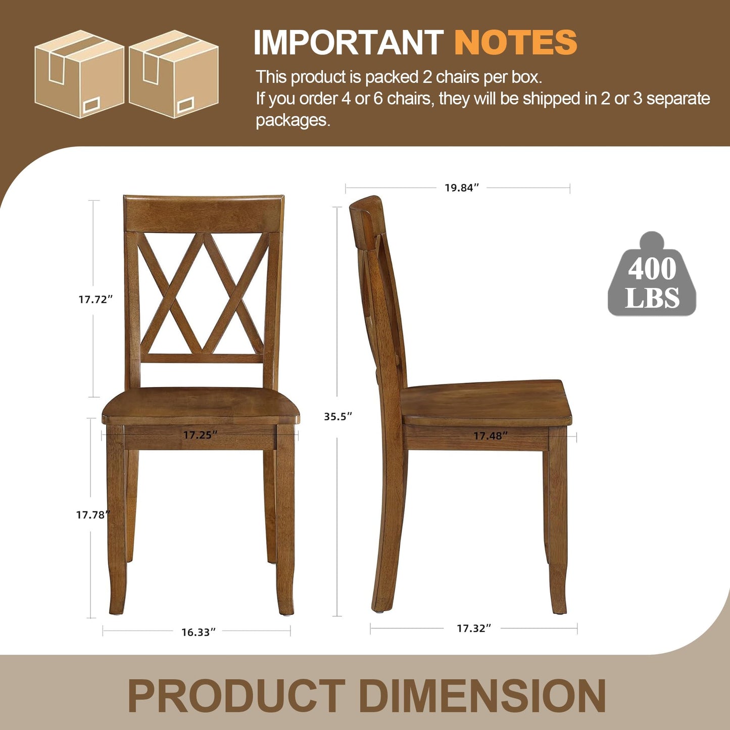DUHOME Wood Dining Chairs Set of 4, Farmhouse Cross Back Solid Wood Kitchen Chairs, Vintage Walnut Finished Armless Dining Chairs for Home Kitchen, Breakfast Nook, Dining Room and Bistro
