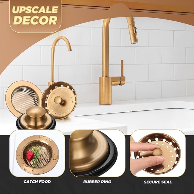 Mudder 3 Pcs Kitchen Sink Drain Strainer and Stopper Stainless Steel Garbage