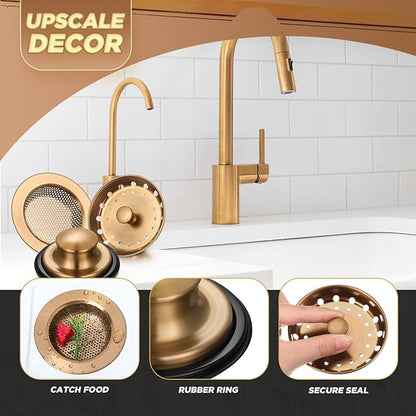 Mudder 3 Pcs Kitchen Sink Drain Strainer and Stopper Stainless Steel Garbage