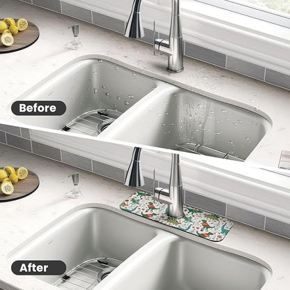 Dinosaur Christmas Happy New Year Kitchen Sink Splash Guard Faucet Mat Super
