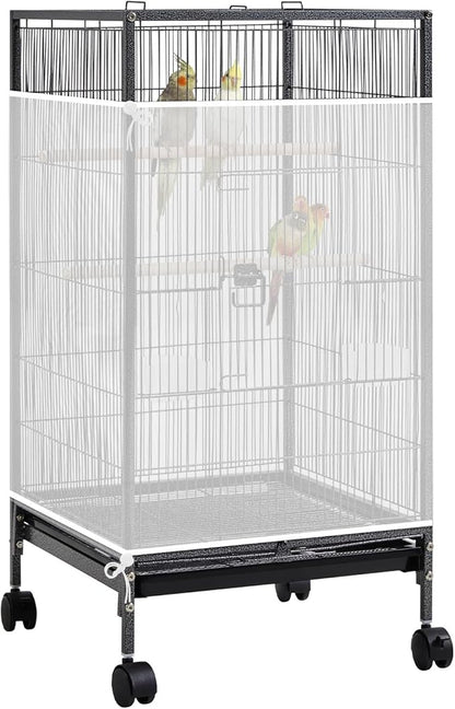 Trinkrittey Large Bird Cage Seed Catcher, 31 x 118 inches Adjustable Large Bird Cage Cover Elastic Band Mesh Cages Cover Skirt Nylon Mesh for Parakeet Parrot Cages