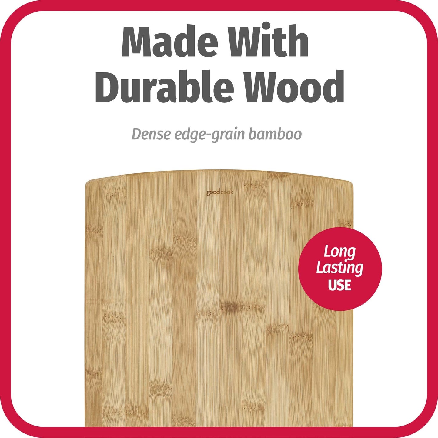 GoodCook Everyday 10" x 14" Bamboo Cutting Board, Durable Edge-Grain Wood, Moisture-Resistant, Knife-Friendly, Wooden Chopping Board for Kitchen, Low-Maintenance, Natural Bamboo