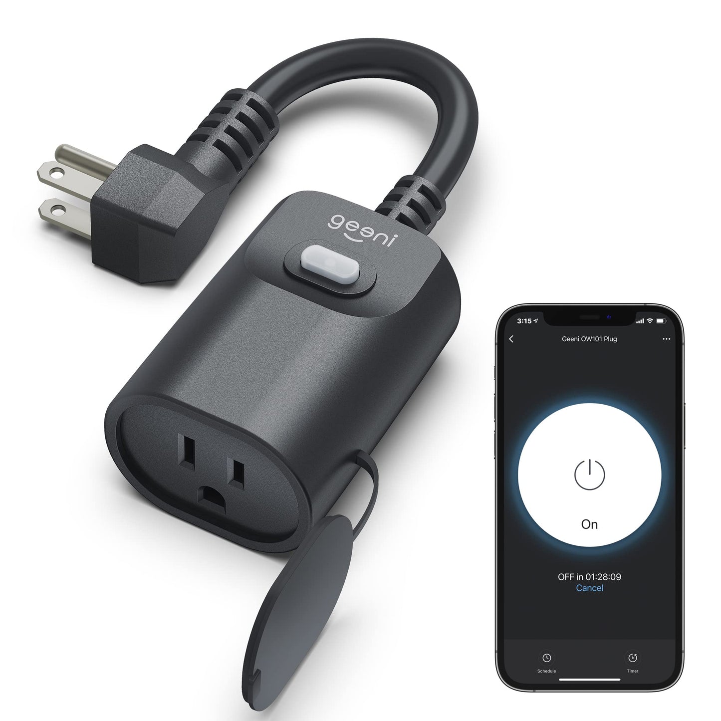 Geeni Outdoor Duo Wi-Fi Smart Plug, Weatherproof Dual Socket, Wireless Remote Control, Works with Alexa & Google Home, 2 Outlets