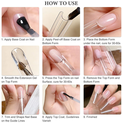 SUTOKAKA 280Pcs Sandwich Nail Dual Forms for Polygel Extension Builder Gel 140 Pairs Coffin Shape Top and Bottom Plastic Nail Molds with Tools for DIY Manicure Art At Home