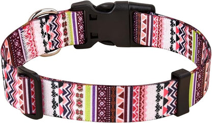 MarukoPet Dog Collar, Adjustable for Small Medium Large Dogs Puppy, Cute Design with Bohemia Floral Tribal Geometric Patterns Boys Girls Dog Collar(Pink Bohemia-M)