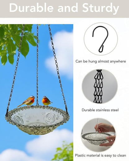 2 Pack Hanging Bird Baths and Feeders for Outdoors, Plastic Bird Bath Bowl & Hanging Feeder for Garden Yard Decor,Mist Grey