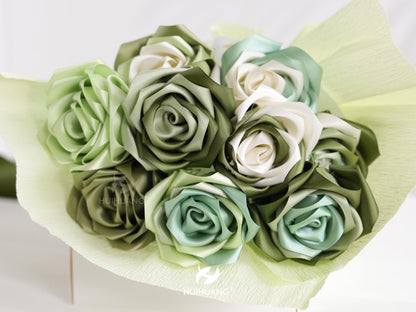 HUIHUANG Sage Green Satin Ribbon 1-1/2 inch x 100 Yards Green Double-Faced Satin Ribbon for Flower Bouquet, Gift Wrapping, Eternal Roses, DIY Crafts, Bridal Shower Wedding Decor