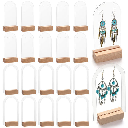 48 Pieces Acrylic Earring Display Stand Jewelry Retail Holder Arch Holder Solid Hollow Acrylic Sign Stand Jewelry Displays with Wooden Bases for Studs Dangle Earring