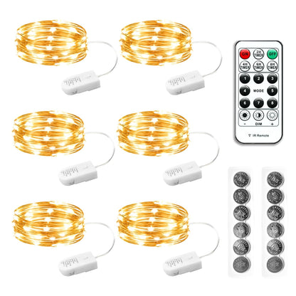 HXWEIYE 6 Pack Fairy Lights Battery Operated with Remote & Timer, 7ft 20LED Mini Firefly Starry Lights Mason Jar Lights for Indoor Outdoor Bottle Tree Party Wedding Thanksgiving(Warm White)