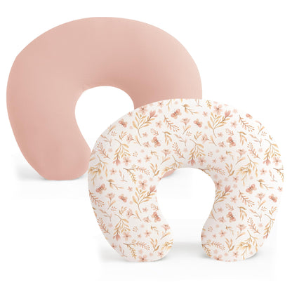 Konssy 2 Pack Nursing Pillow Covers, Stretchy and Soft Nursing Cover for Breastfeeding, Pillow Slipcover for Baby Girls Boys Newborn (Pink Spring, Pink)