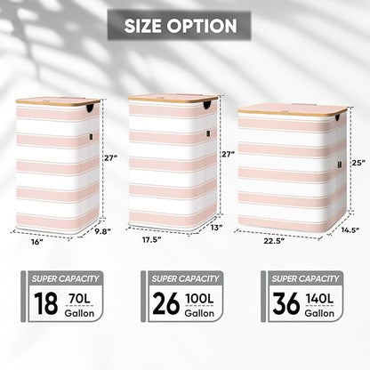 BALEINE Laundry Hamper with Lid, Tall Laundry Baskets with Bamboo Pull Handles