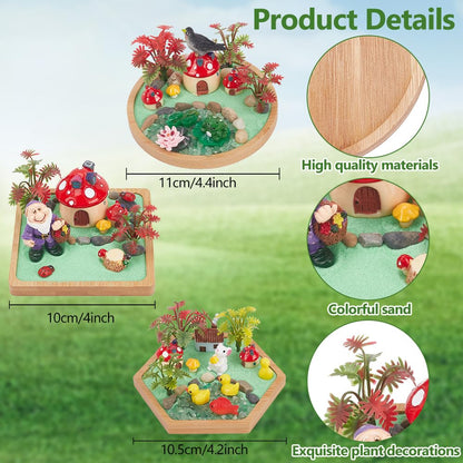 WEBEEDY 3 Sets Miniature Mushroom Zen Garden Kit Sand Craft Kit Ocean Beach Sandbox Decorations Mini Zen Garden Accessories for Home Office Desktop Decor Unique Gift