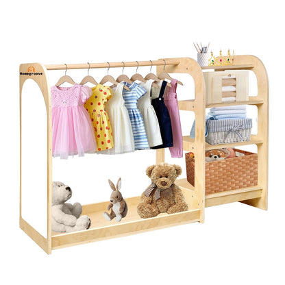 homegroove Kids Dress Up Storage with Mirror, 31.5 Inch Kids Wardrobe Closet with Storage Shelf for Little Girls and Boys, Wooden Costume Organizer for Bedroom Classroom Playroom Furniture