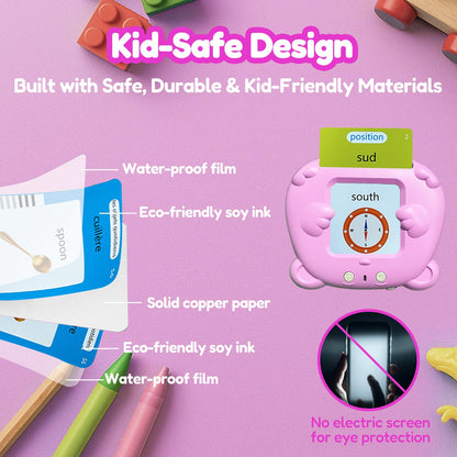 MoLingvora Bilingual Talking Flash Cards for Kids - Français French English Flashcards Children Adults, 510 Sight Words, ABC Alphabet, Pocket Speech for Toddlers, Audible Sensory Toys (French, Pink)