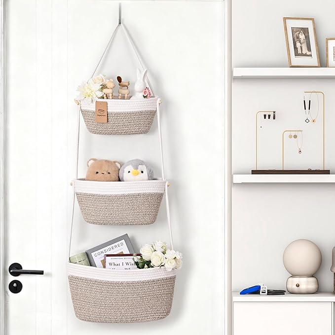 Hanging Storage Baskets, Over the Door Basket, Cotton Wall Baskets Storage