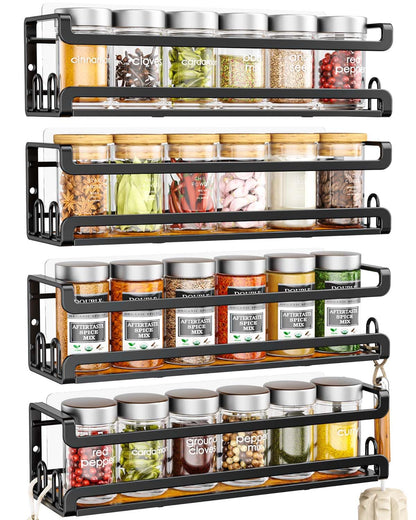 Doakhirmit Wall Mount Spice Rack, Black,4 Pack