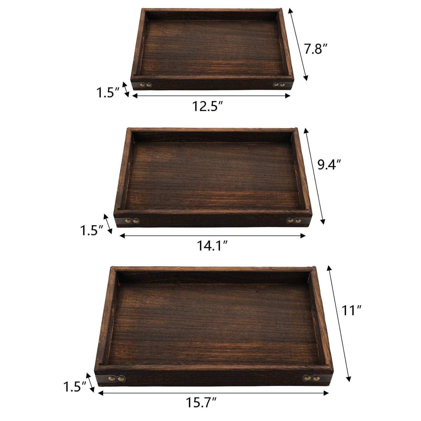 TOPZEA 3 Pack Wood Serving Tray with Handle, Farmhouse Wooden Coffee Table Trays Decorative Breakfast Tray for Bed, Couch, Ottoman, 3 Size