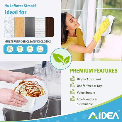 AIDEA Microfiber Cleaning Cloth White 50PK, Cleaning Rags, Lint Free Microfiber