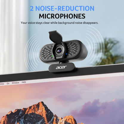 Acer 1080p Webcam USB Plug and Play Webcam for PC with Noise Cancellation Microphones Computer Camera for Desktop Streaming Gaming Online Meeting Wide Angle Privacy Cover A-to-C Adapter Easy Setup