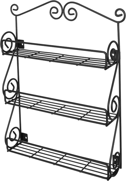 FitWell Scroll Wall Mount Spice Rack, 3-Tier, Traditional Spice Rack Cabinet & Kitchen, Beauty & Nail Polish Organizer for Bathroom, Scroll Wall-Mounted (Black)