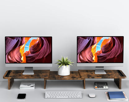 Zimilar 2 Pack Height Adjustable Monitor Stand Riser with Drawer Dual Wood Monitor Stand Riser