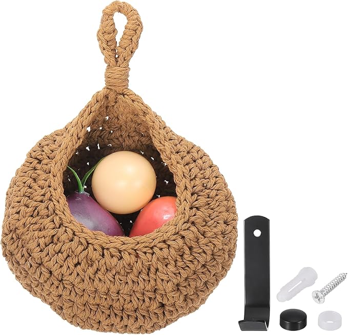 uxcell Hanging Fruit Baskets for Kitchen, Hand-Woven Wall Hanging Storage Jute