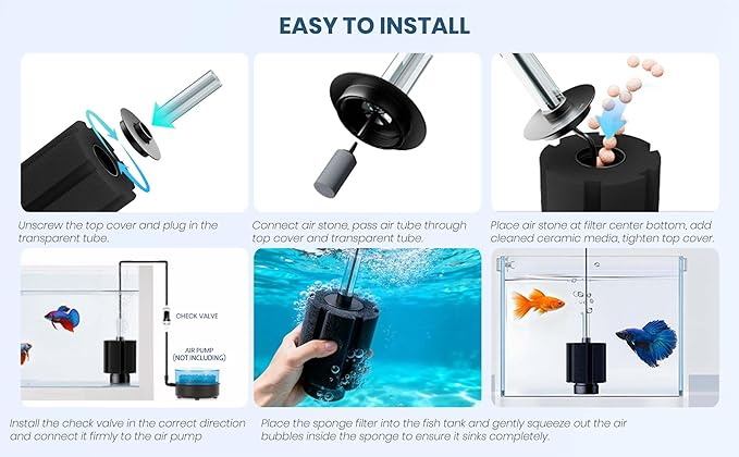 Aquarium 80-150 Gallon 2 Pack Sponge Filter with Air Stone and Ceramic Media Quiet Fish Tank Filters fit Breeding Fry Betta Shrimp Fish Tank