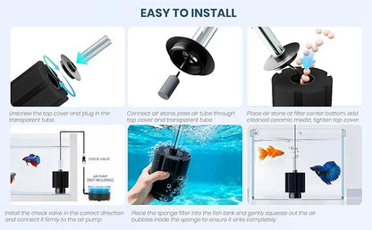 Aquarium 2 Pack 50-80 Gallon Sponge Filter with Ceramic Media and Air Stone Quiet Fish Tank Filters fit Breeding Fry Betta Shrimp Fish Tank