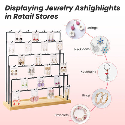 JIUCAN Earring Display for Vendors, 6 Tiers Earring Rack Display Holder Stand, Earring Organizer Holder, Jewelry Display for Selling Earings Cards, Necklaces Rings Bracelets, Keychains (Black)