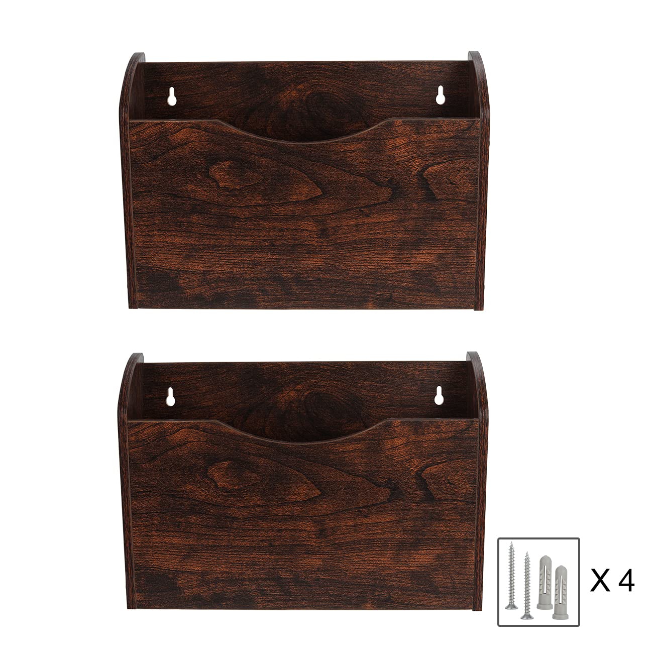 PAG Wall File Holder Wall Mounted Wood Hanging File Organizer for Office, 2 Pockets, Brown