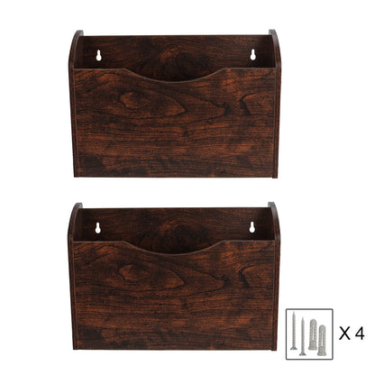 PAG Wall File Holder Wall Mounted Wood Hanging File Organizer for Office, 2 Pockets, Brown