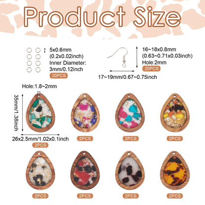 Boutigem 56Pcs Wood Dangle Earring Charm Kit with Teardrop Resin Wood Pendants Earring Hooks Jump Rings for DIY Women Jewelry Making Necklace Keychain Decor