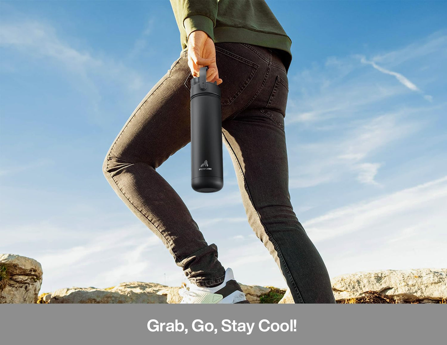 POWCAN 26 oz Insulated Water Bottle with 2-in-1 Straw and Spout Lid, Keep Cold 24H, Leak-Proof, Fits in Car Cup Holder, Stainless Steel Water Bottle for Sports, Travel, Gym, and School (Swamp Doodle)