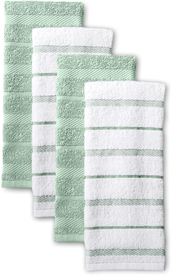 KitchenAid Albany Kitchen Towel 4-Pack Set, Pistachio/White