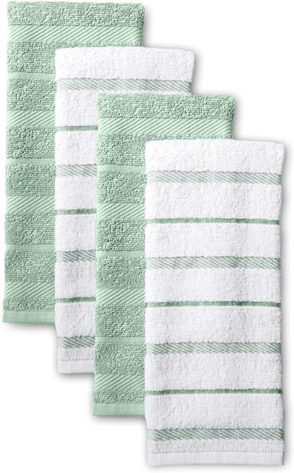 KitchenAid Albany Kitchen Towel 4-Pack Set, Pistachio/White