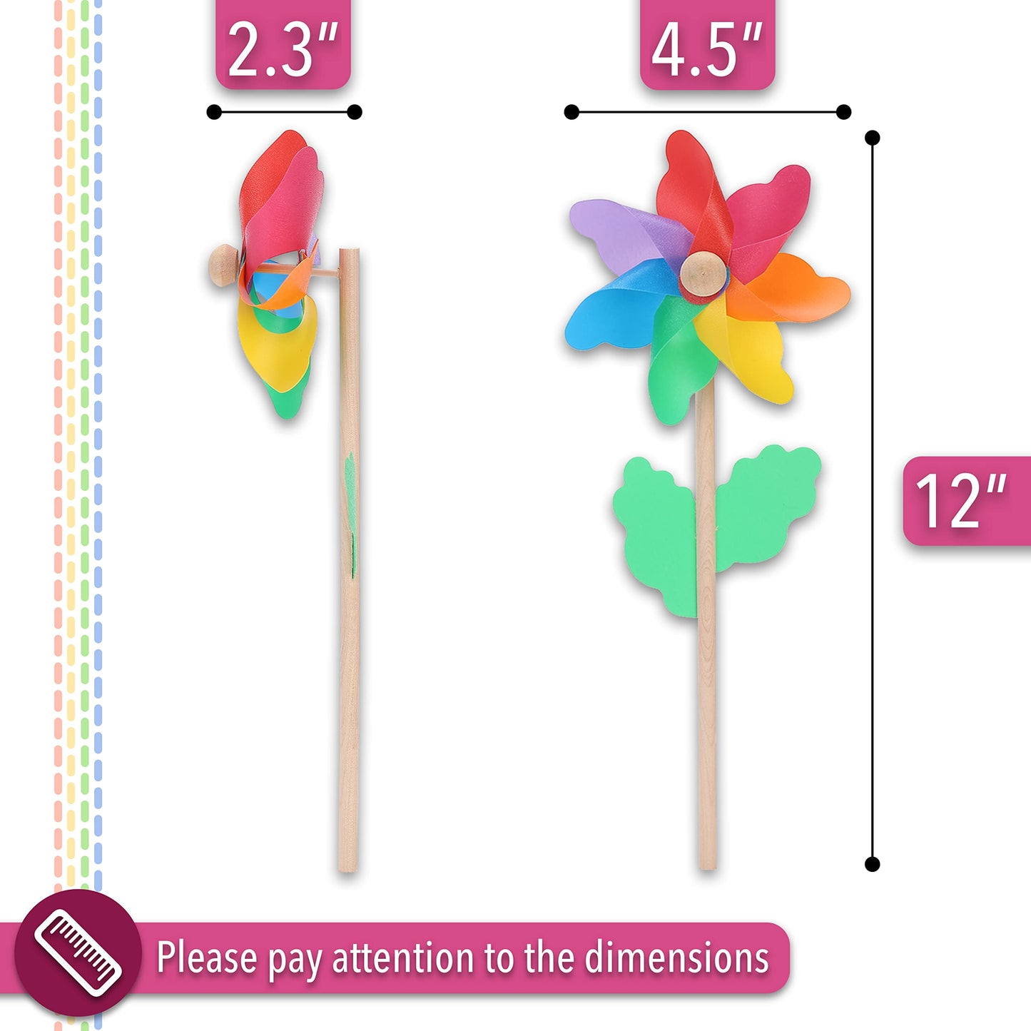 Mr. Pen Rainbow Flower Pinwheels - 10 Pack, Wind Spinners for Yard & Garden, Kids' Party Favors