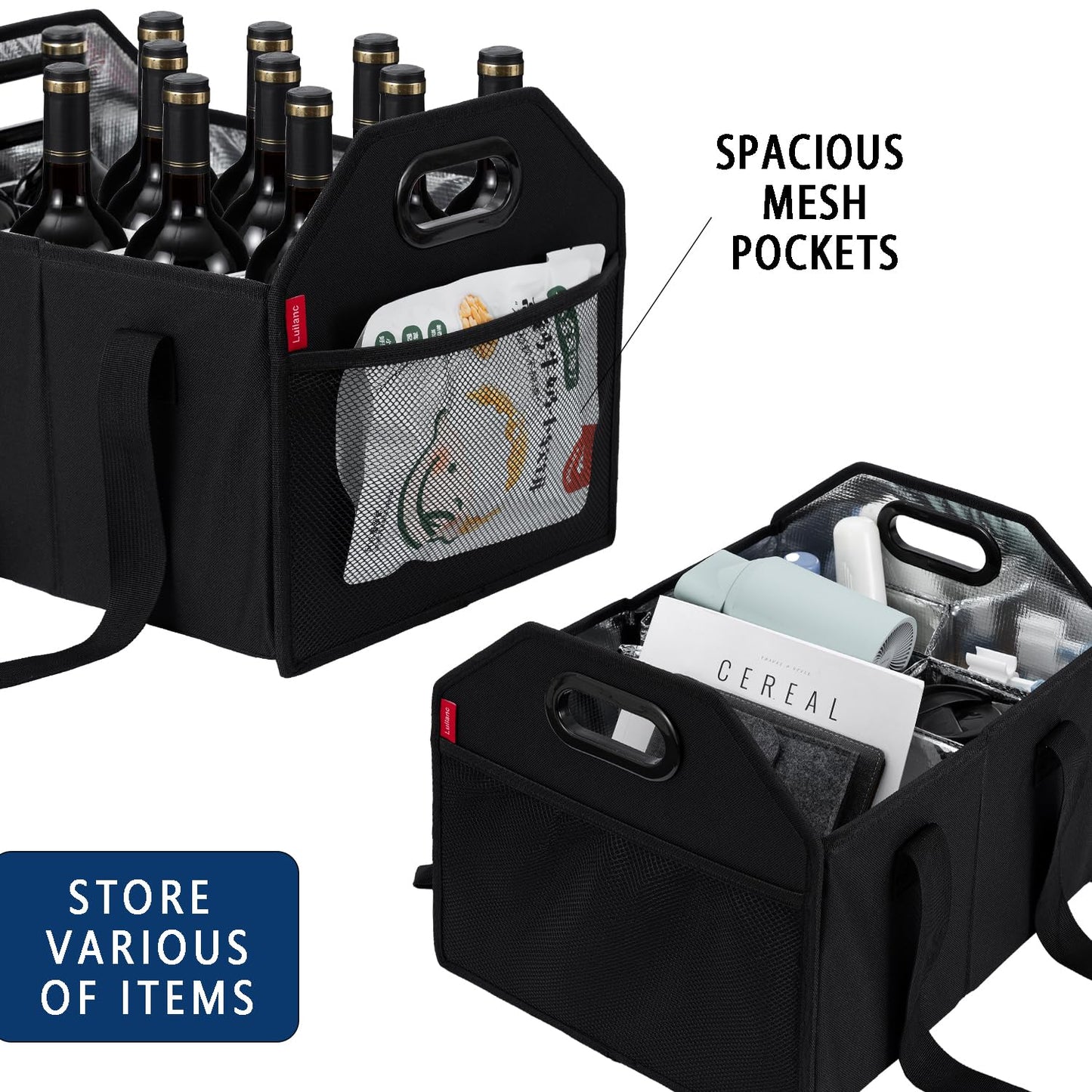 LUILANC Bottle Wine Carrier Collapsible 12 Bottle Storage Box Reusable Portable Carrier Case for Tote Bag Moving, Vacation Caddy Grocery Shopping Wine Tasting Access
