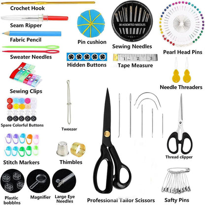 Sewing Kit for Adults,with Heavy Duty Fabric Tailor Scissors, 233 Pcs Newly Upgraded Hand Travel Sewing Kit Professional Needle and Thread Kit, Portable Sewing Supplies for Travel Home Beginners