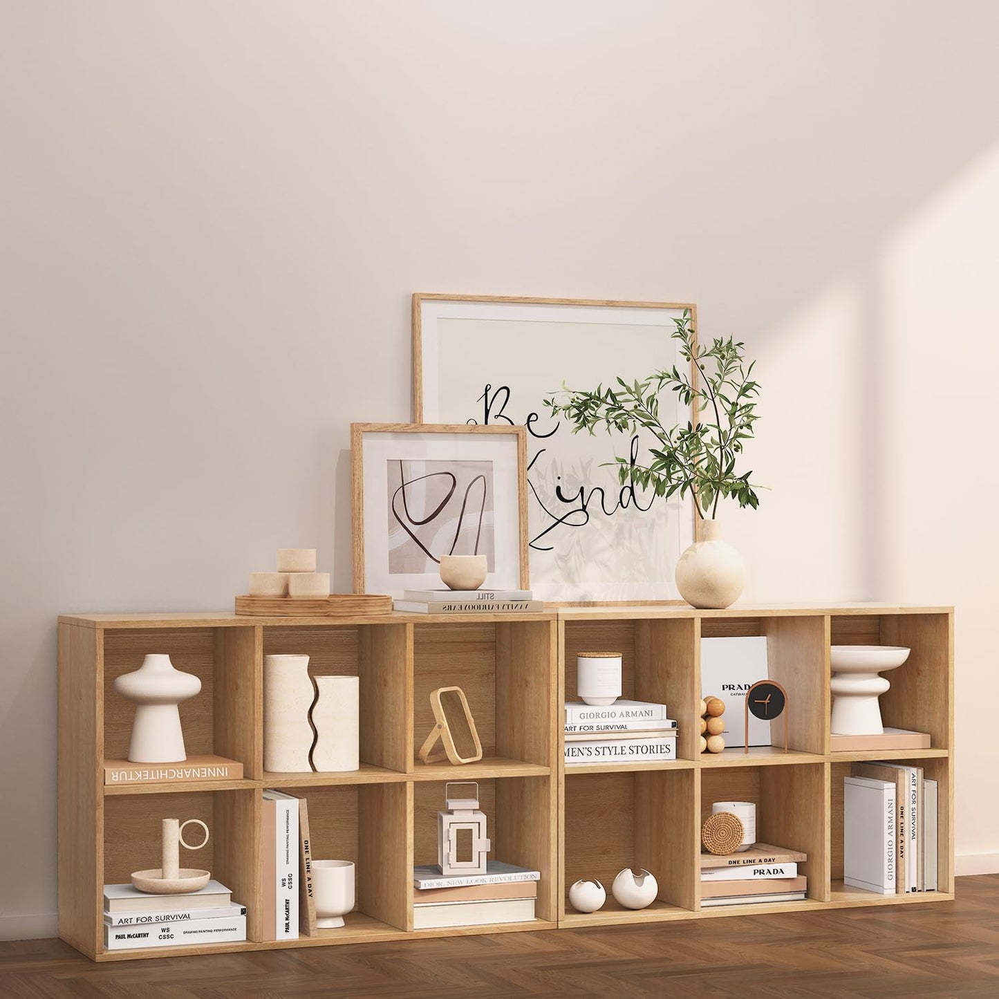 NewBeth Wooden 6 Cube Storage Organizer with Closed Back Panel,Oak Cube Shelf Heavy Duty Cubby Storage Organizer with Compartments for Living,Display Shelf,Bookshelf