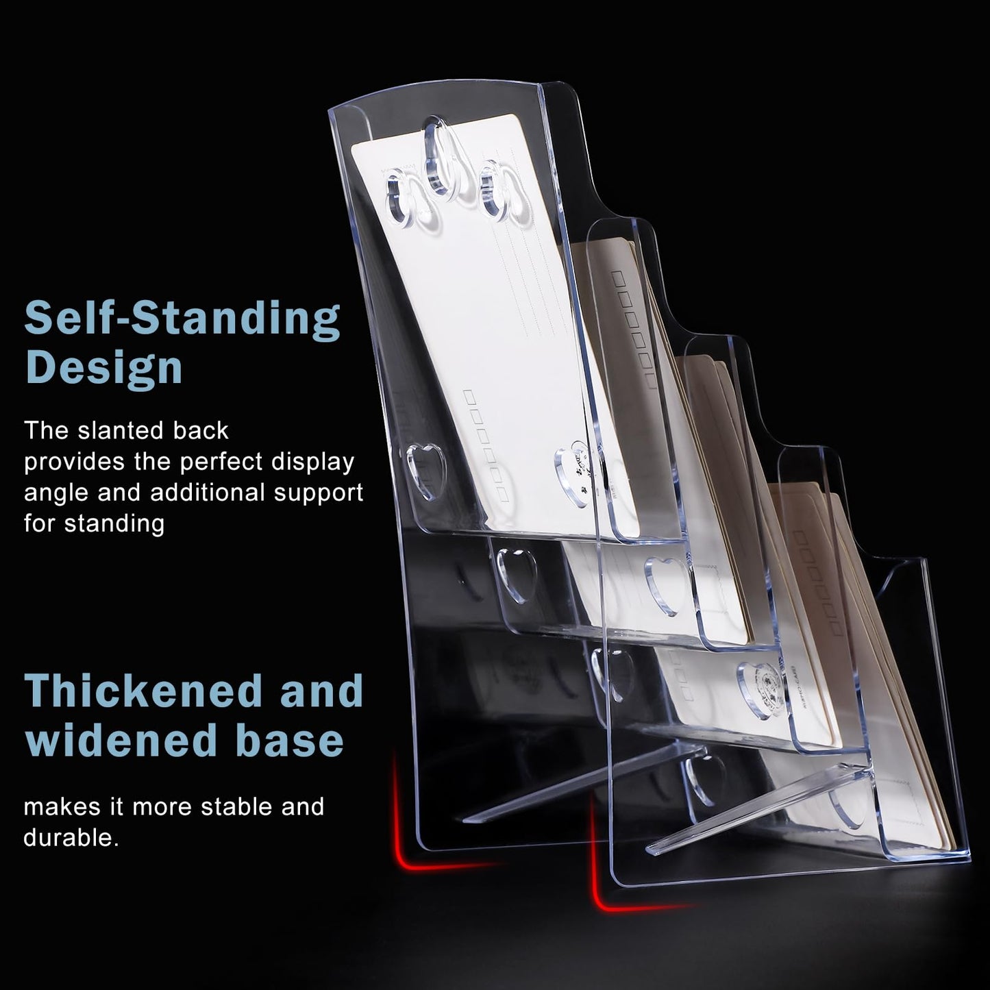 xydstay Acrylic Brochure Holder 4 x 9 Inches, 4 Tier Magazine Holder Brochure Display Stand, Clear Pamphlet Flyer Holder, Literature Booklet Holder for Countertop or Wall Mount Use, 2 Pack