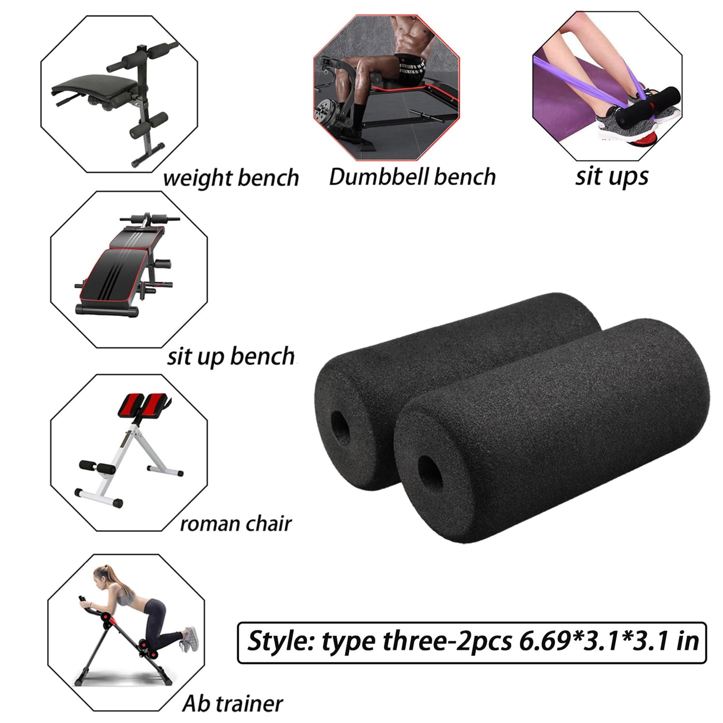 Foot Foam Pads Rollers(7.87in*3.14in*3.14in) for Exercise Machine, Inversion Table, Workout Bench, Sits Ups Replacement Parts, Home Gym Accesories