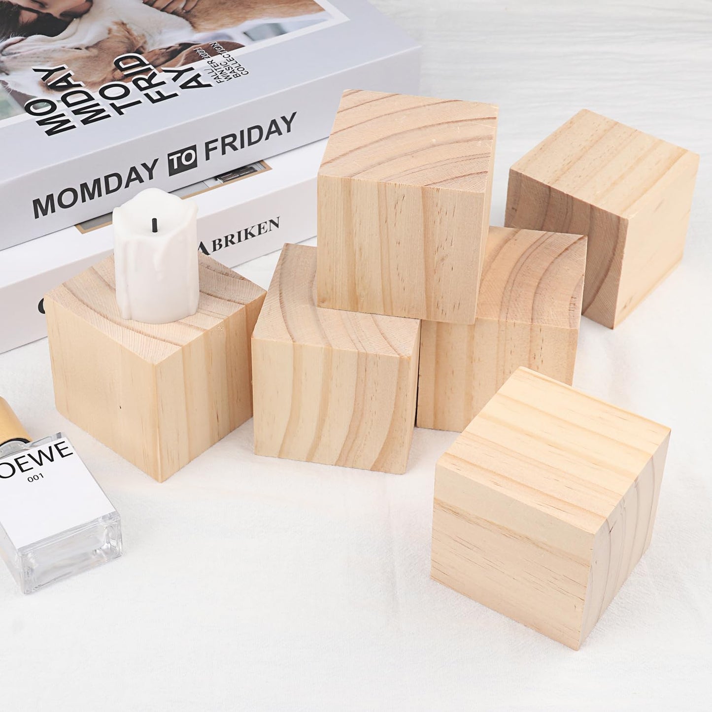 16 Packs Wooden Blocks for Crafts, 2.36 Inch Pine Wood Cubes, 6 x 6 x 6 cm Wooden Cubes for Paint, Stamp, Decorate, DIY Projects and Personalized Gifts,by GNIEMCKIN.
