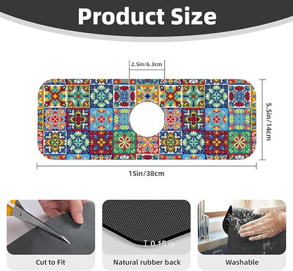 Talavera Mexican Ceramic Tiles Boho Kitchen Sink Splash Guard Faucet Mat 1 Pcs