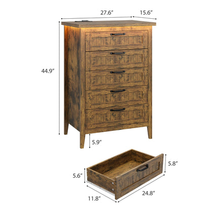Garvee 44.9'' Tall 5 Drawer Dresser with Power Outlet & LED Lights