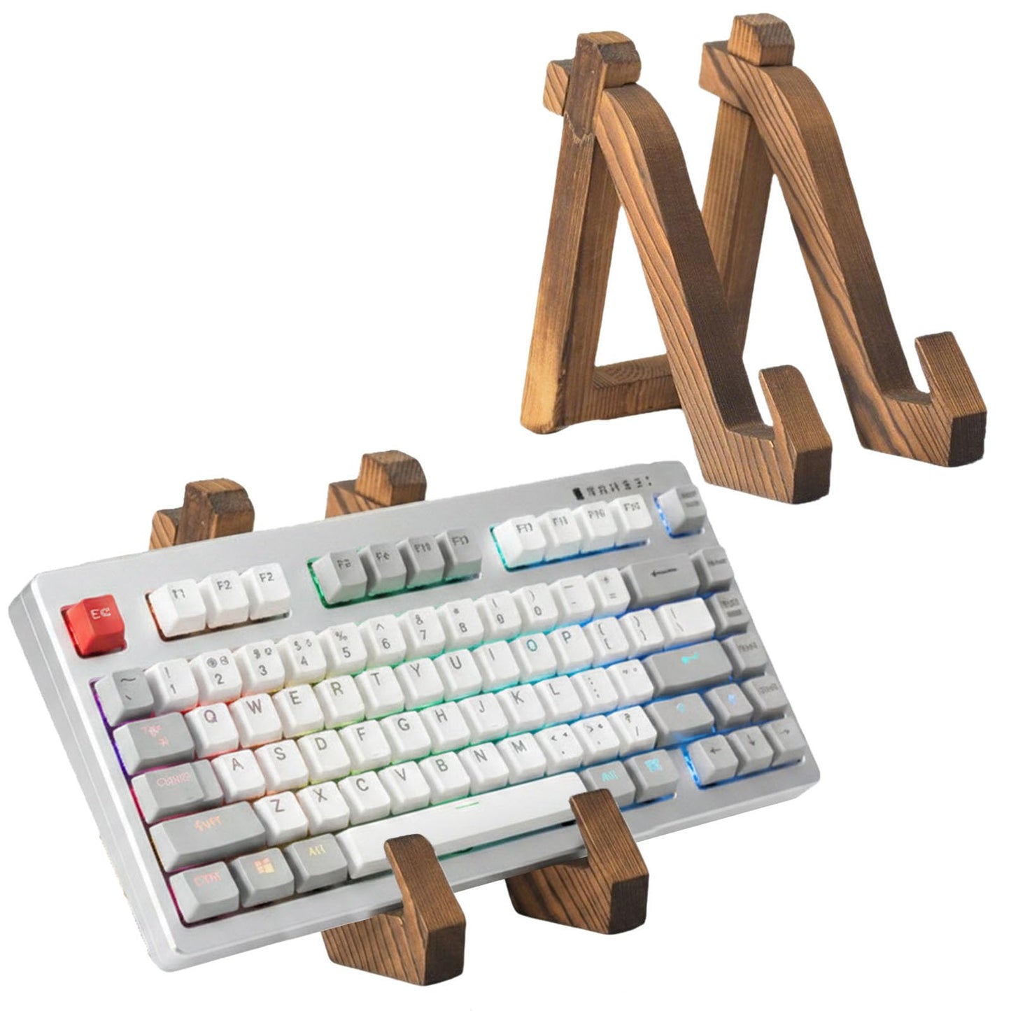 Lolytama Keyboard Display Stand Holder,Wooden Mechanical Keyboard Holder with Portable Movable Design,Keyboard Riser Display Shelf Tray for Desk, Gaming Setup,Office or Home,2 Pack