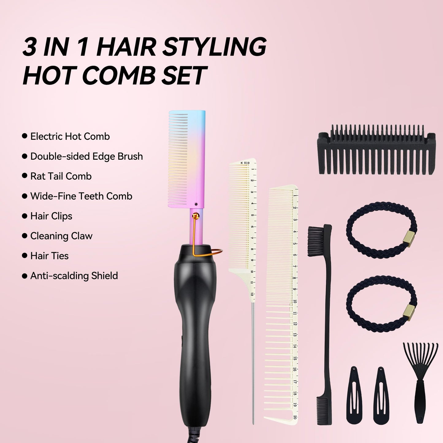 Electric Hot Comb Hair Straightener Heat Pressing Comb Curling Flat Iron Curler Hair Straightener Brush for Natural Black,Anti-Scald Beard Straightening Electric Press Comb