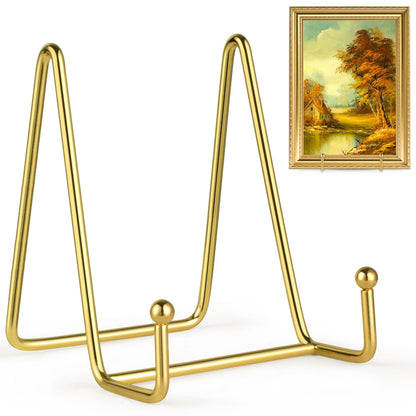 Mocoosy 2 Pack 4 Inch Gold Plate Stands for Display, Metal Square Wire Easel Stand, Plate Holder Display Stands, Picture Frame Stands for Display Photos, Decorative Platter, Book and Table Top Arts