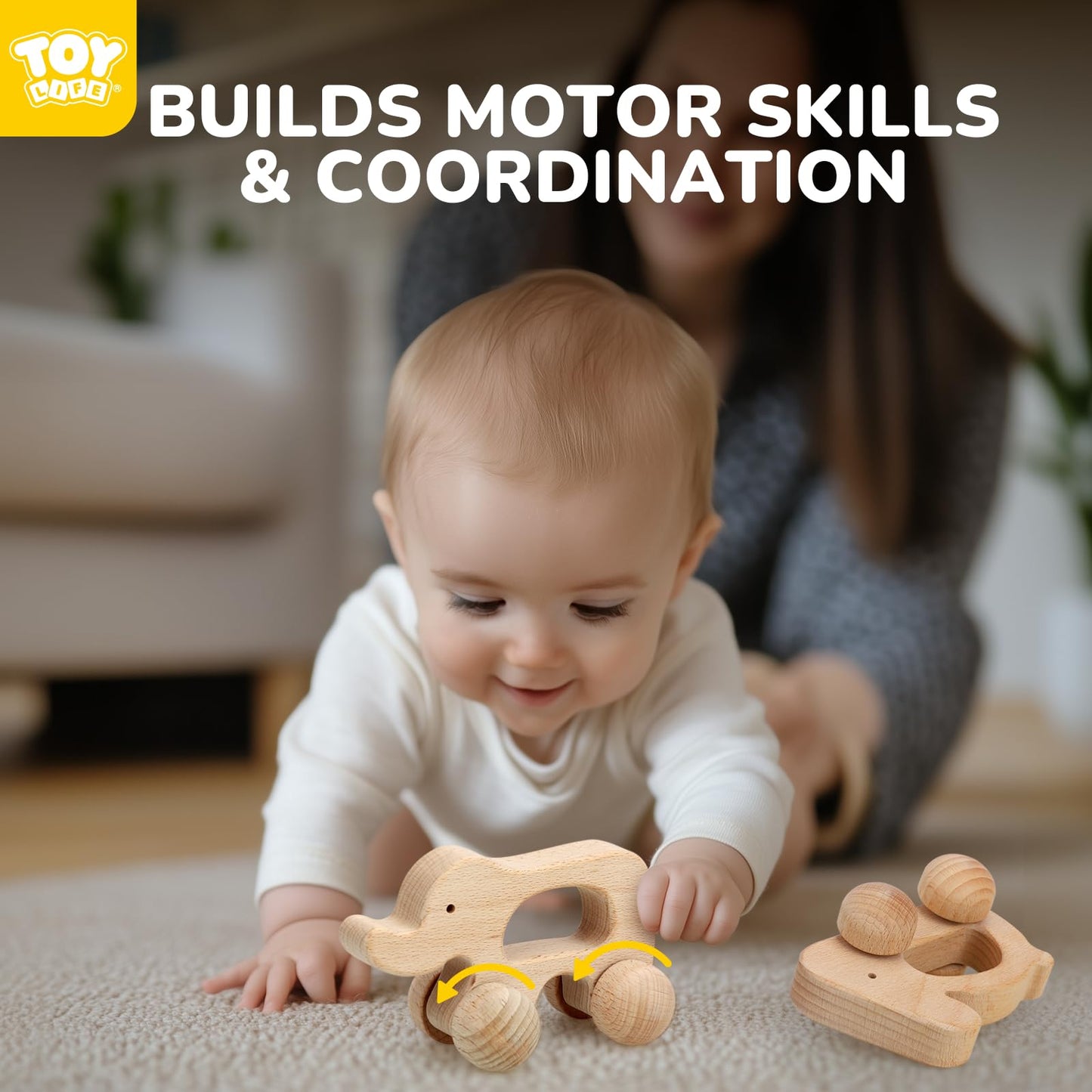 TOY Life Wooden Toys Cars, Montessori Baby Toys 6-12 Months, Wooden Baby Toys Rattle Cars for Toddlers 1-3, Baby Boy Nursery Decor, Montessori Toys for 1 Year Old Boy (Animal Set)