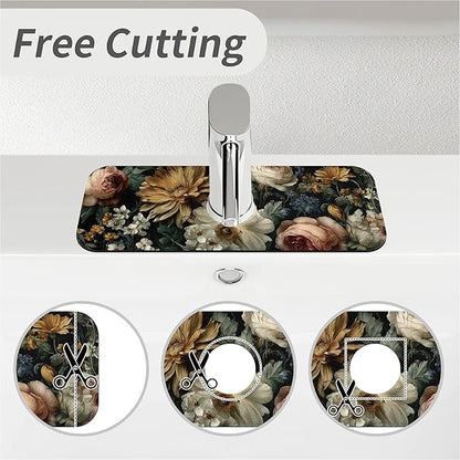 Kitchen Sink Splash Guard，Dark-floral Faucet Mat Sink Gadgets-Super Absorbent