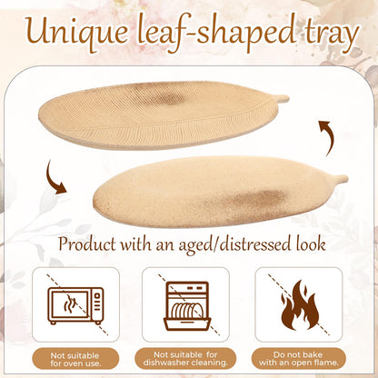 Acellegic 14 Pcs Wooden Centerpiece Table Decorations 16 Inch Leaf Shaped Wood Dough Bowl with Wicker Rattan Balls Beads String Decorative Tray Rustic Vase Bowl Filler for DIY Farmhouse Home (Rustic)